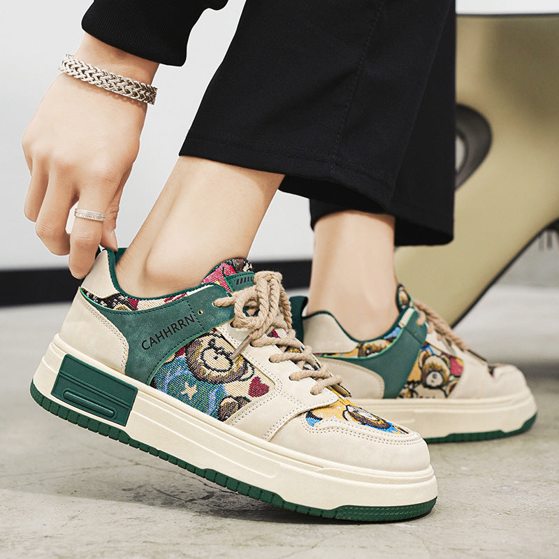 Bear Patch Low-Cut Harajuku Sneakers – Color Block Thick Sole