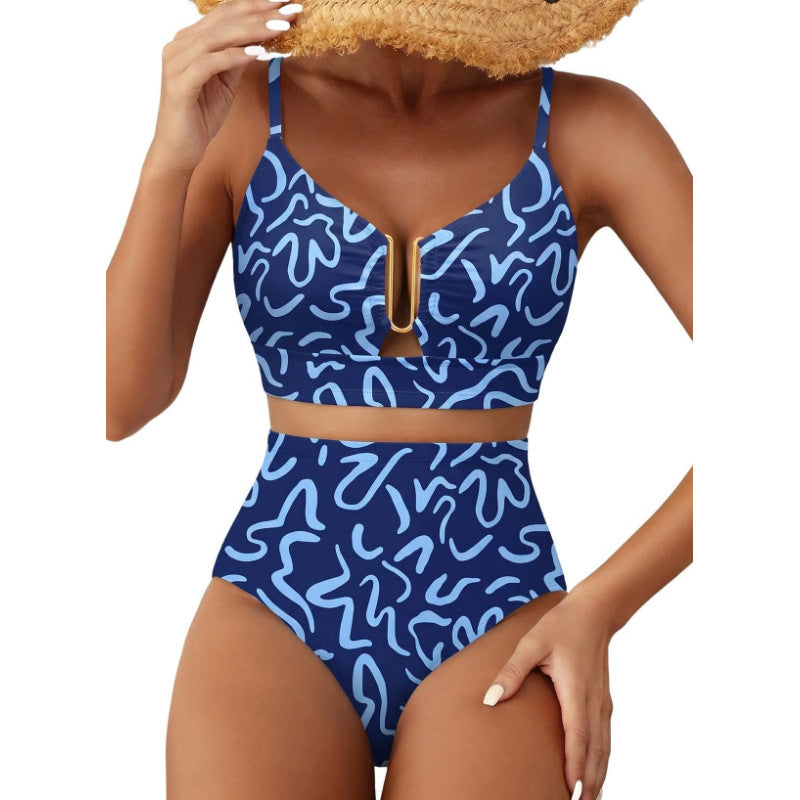 Women's Floral Print High-Waist U-Wire Bikini Set
