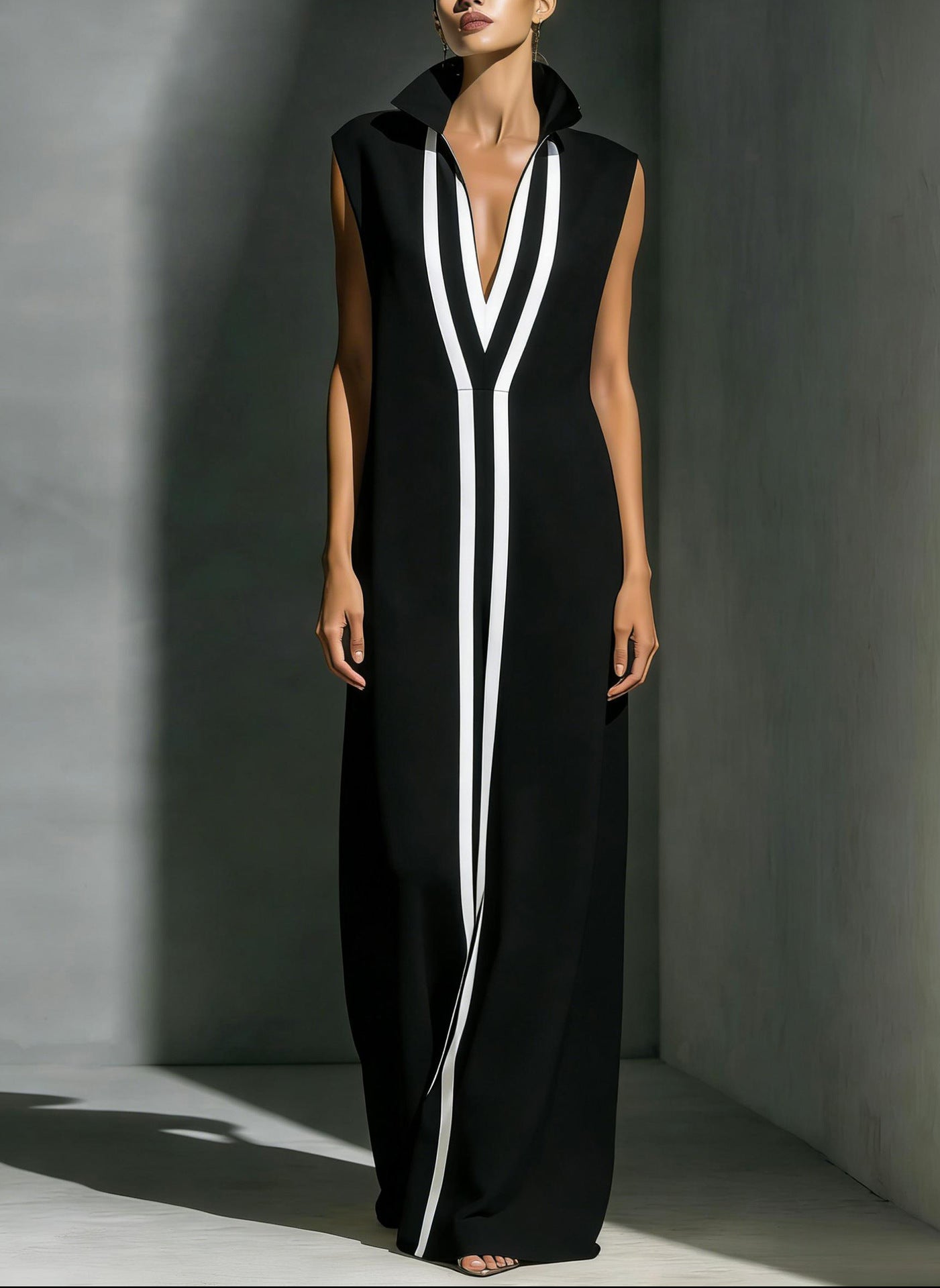 Women's V-Neck Color-Block Sleeveless A-Line Maxi Dress – 4 Colors XS–2XL