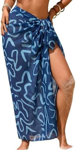Sheer Chiffon High-Slit Swim Cover-Up Dress – Floral Print, One Size