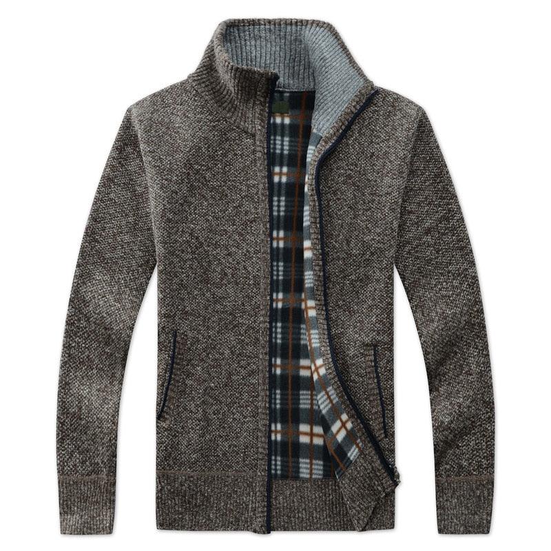 Men's Autumn Winter Fleece Hooded Jacket Slim Fit Casual Warm Coat