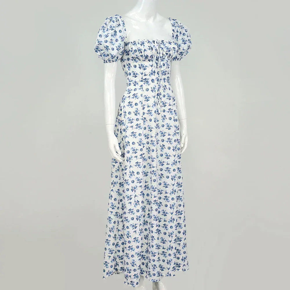 Women's Summer Puff Sleeve Floral Maxi Dress