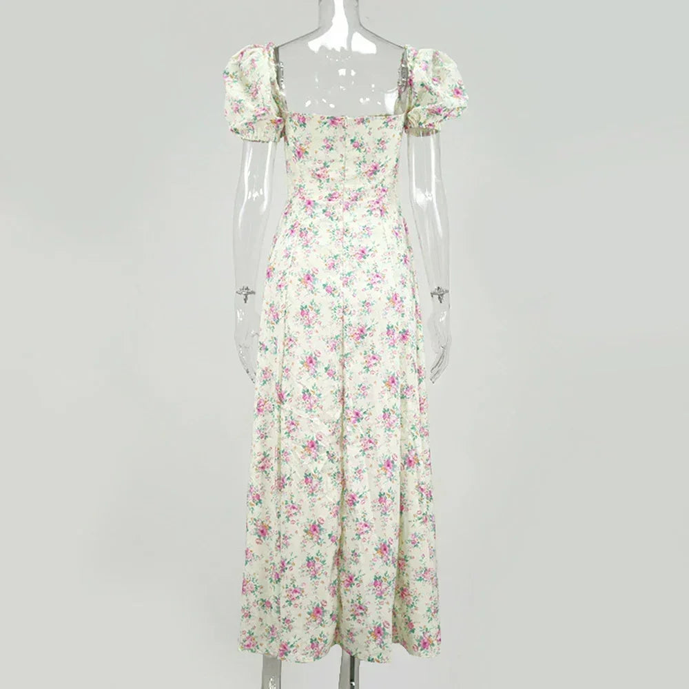 Women's Summer Puff Sleeve Floral Maxi Dress
