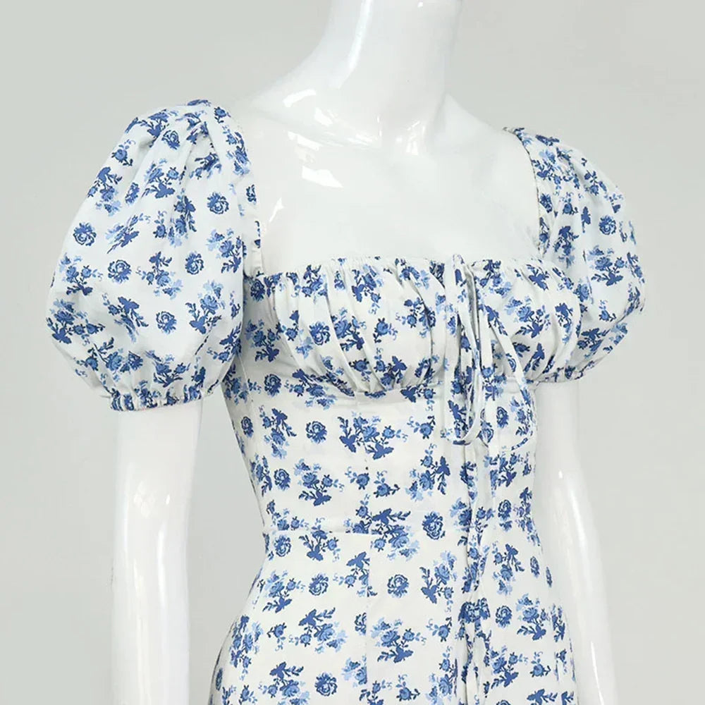 Women's Summer Puff Sleeve Floral Maxi Dress