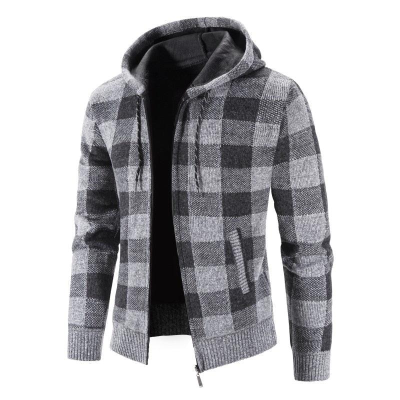 Men's Autumn Winter Fleece Hooded Jacket Slim Fit Casual Warm Coat