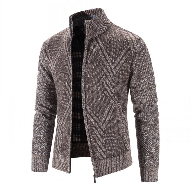 Men's Autumn Winter Fleece Hooded Jacket Slim Fit Casual Warm Coat