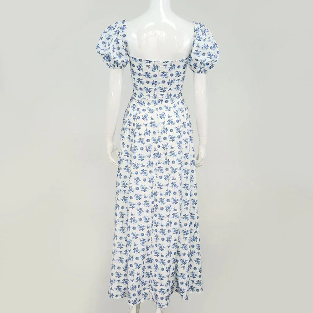 Women's Summer Puff Sleeve Floral Maxi Dress