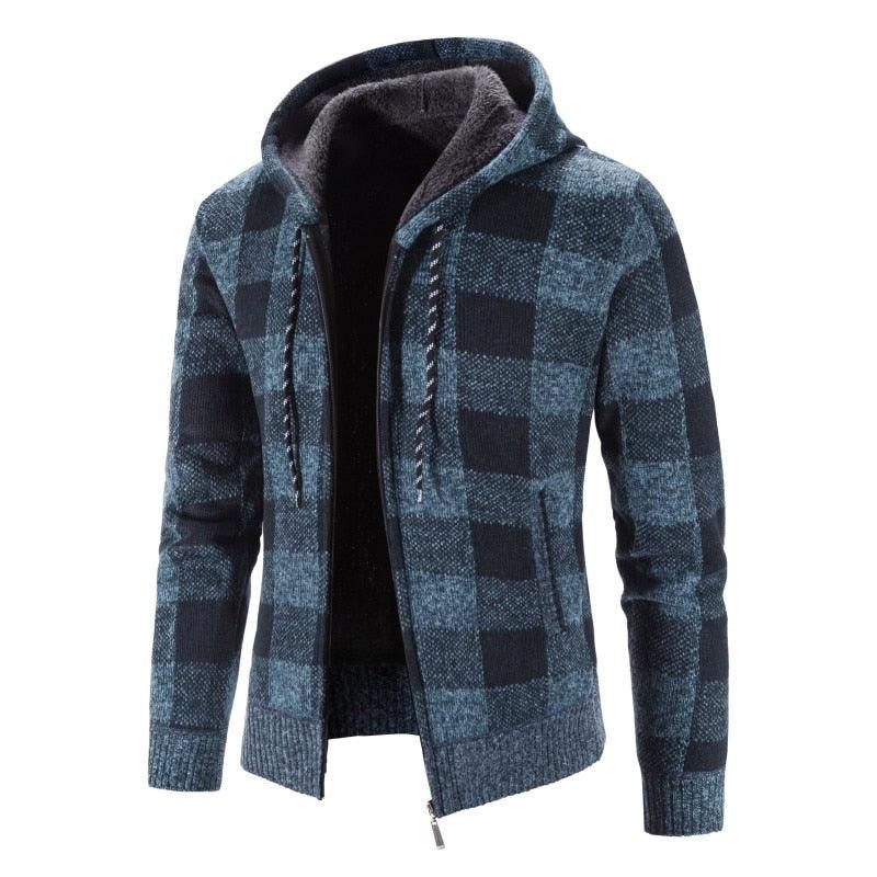 Men's Autumn Winter Fleece Hooded Jacket Slim Fit Casual Warm Coat