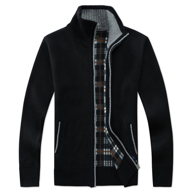 Men's Autumn Winter Fleece Hooded Jacket Slim Fit Casual Warm Coat