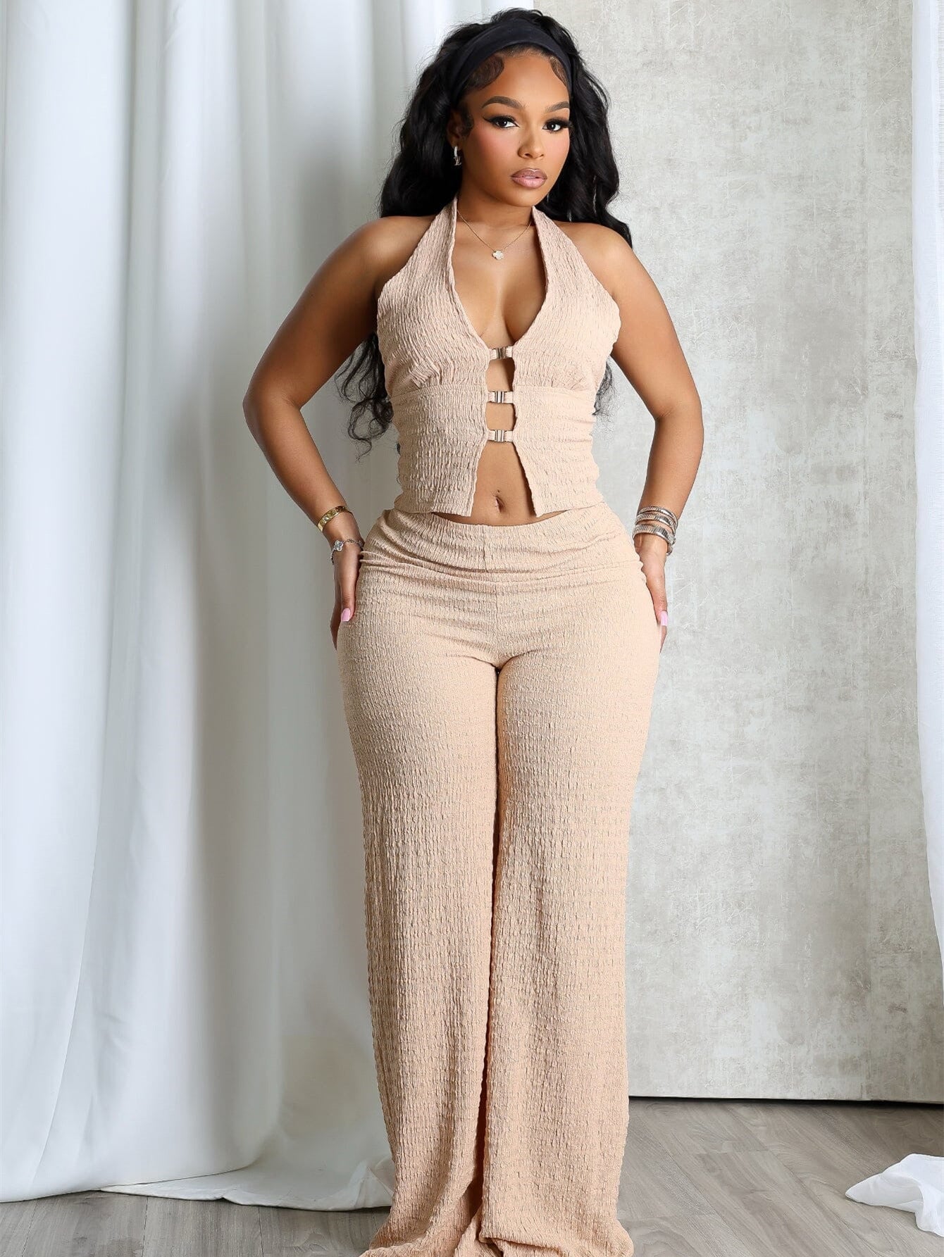 Summer Halter Sleeveless Backless V neck Tube Top Breasted Sexy Two Piece Sets