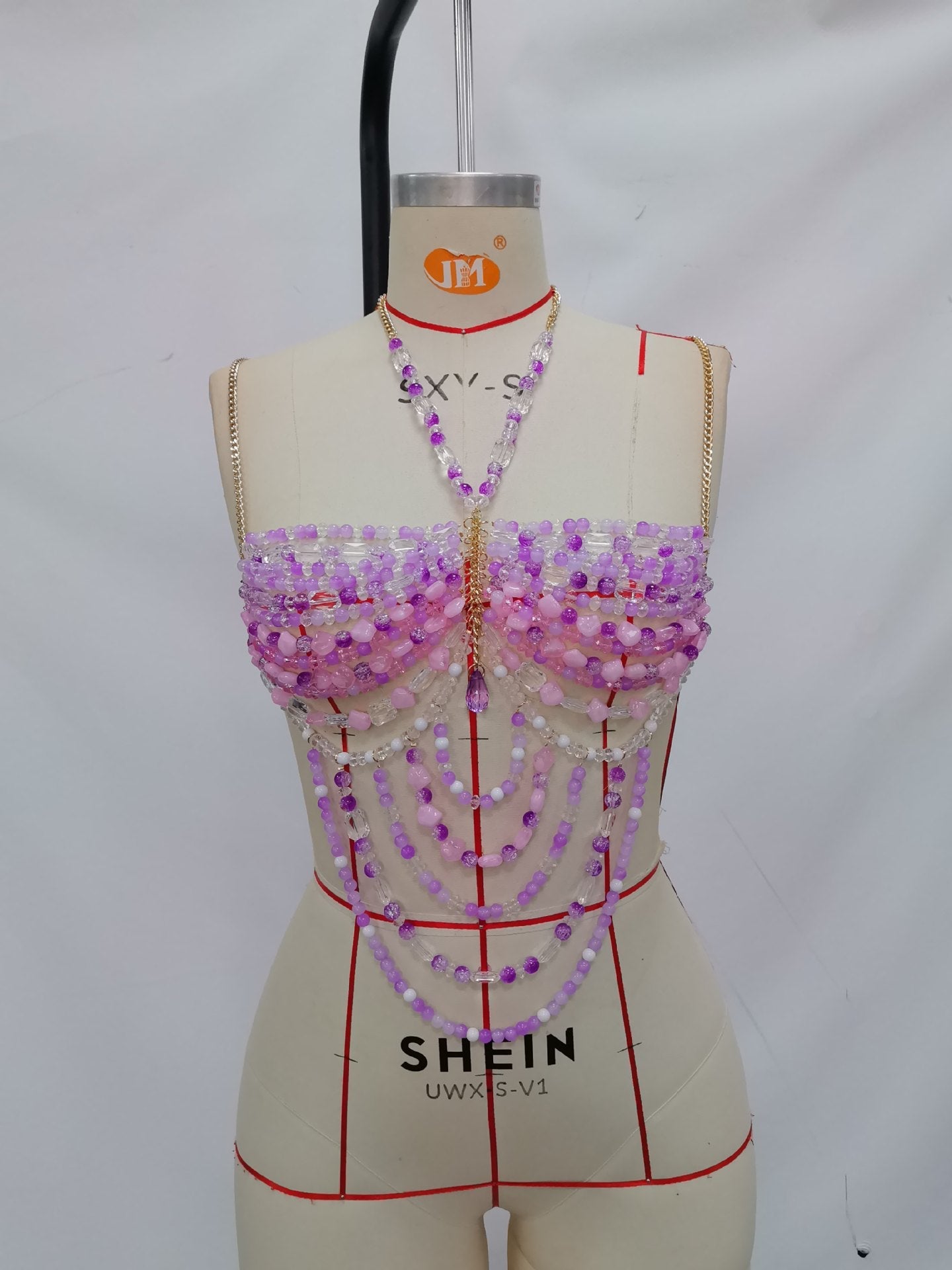 Vest Color Matching Colorful Beads Vest Sexy Necklace Chest Necklace Integrated Chain