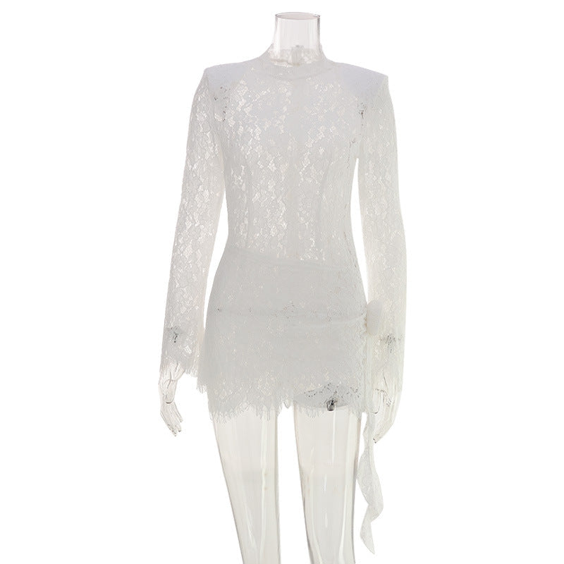 French Socialite Lace Dress Hip Wrapped Long Sleeve Dress