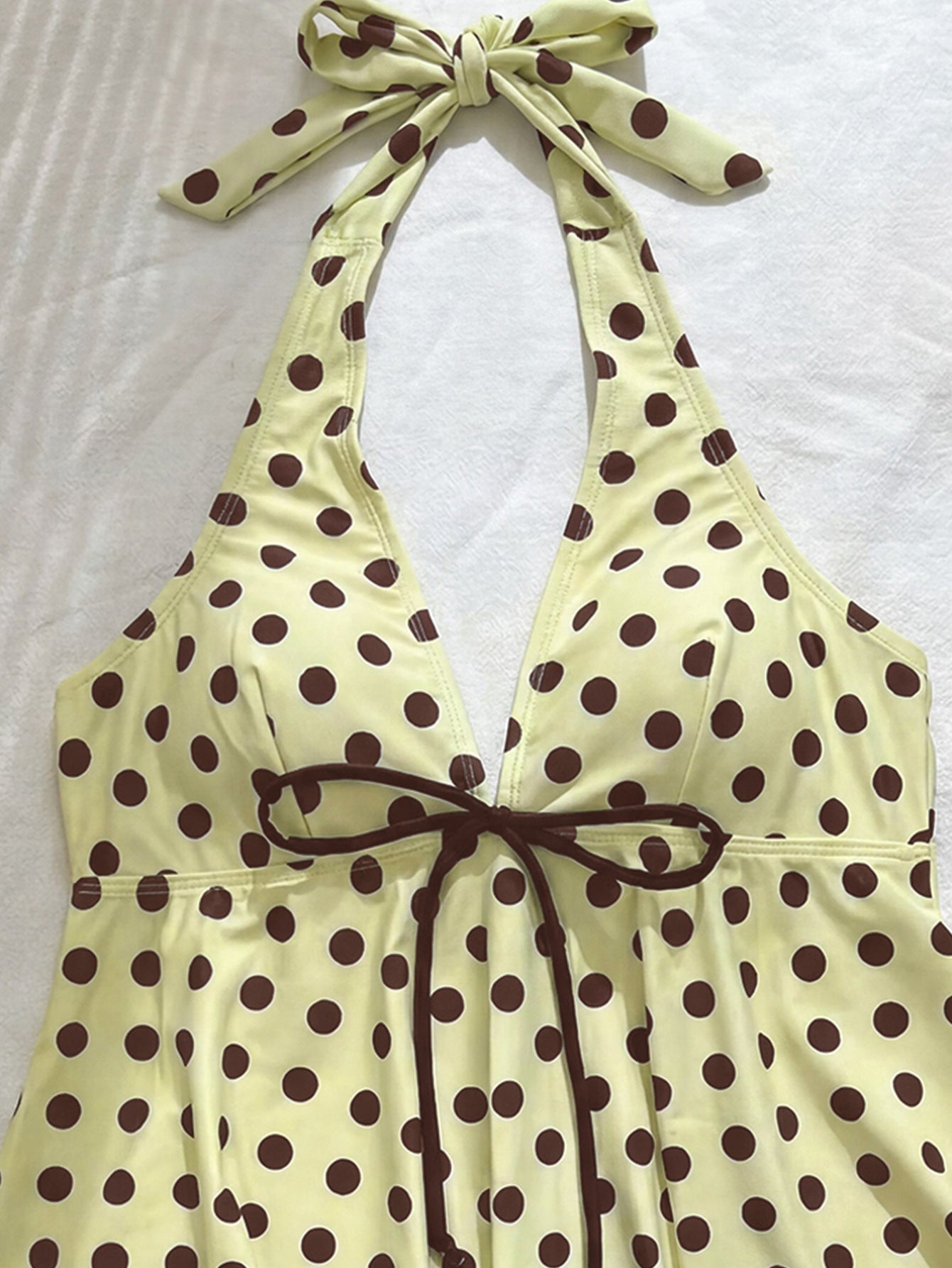 Halter Strap Tankini Printed Split Bikini Lace up Backless Design Swimsuit
