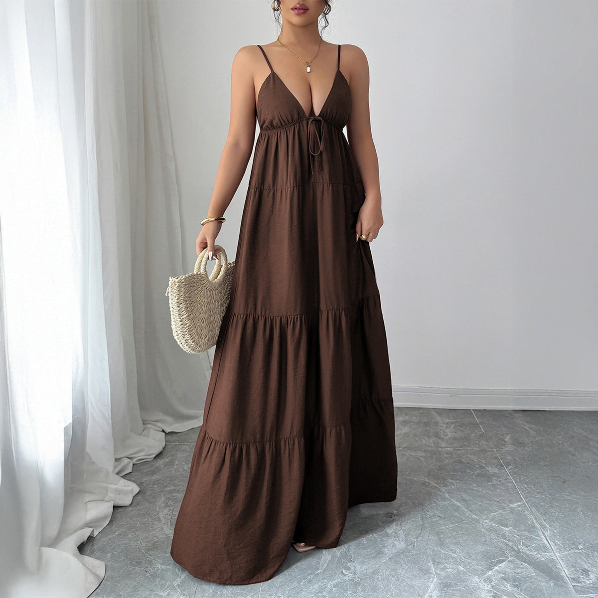 Elegant Camisole Tube Top Long Dress Women Clothing Autumn Winter