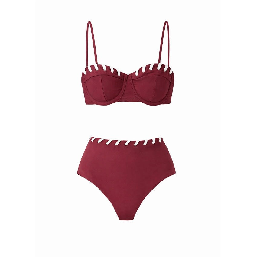 Swimsuit Wine Red Niche Design Tube Top One Piece Swimsuit Women Wrap Skirt