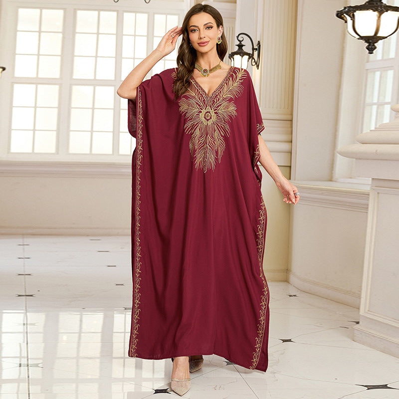 Embroidered Vacation Beach Blouse Maxi Dress Women Casual Dress Beach Cover Up