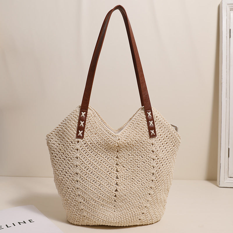 Shoulder Cotton Thread Woven Bag Casual Straw Bag Vacation Beach Bag All Matching Niche Women Bag