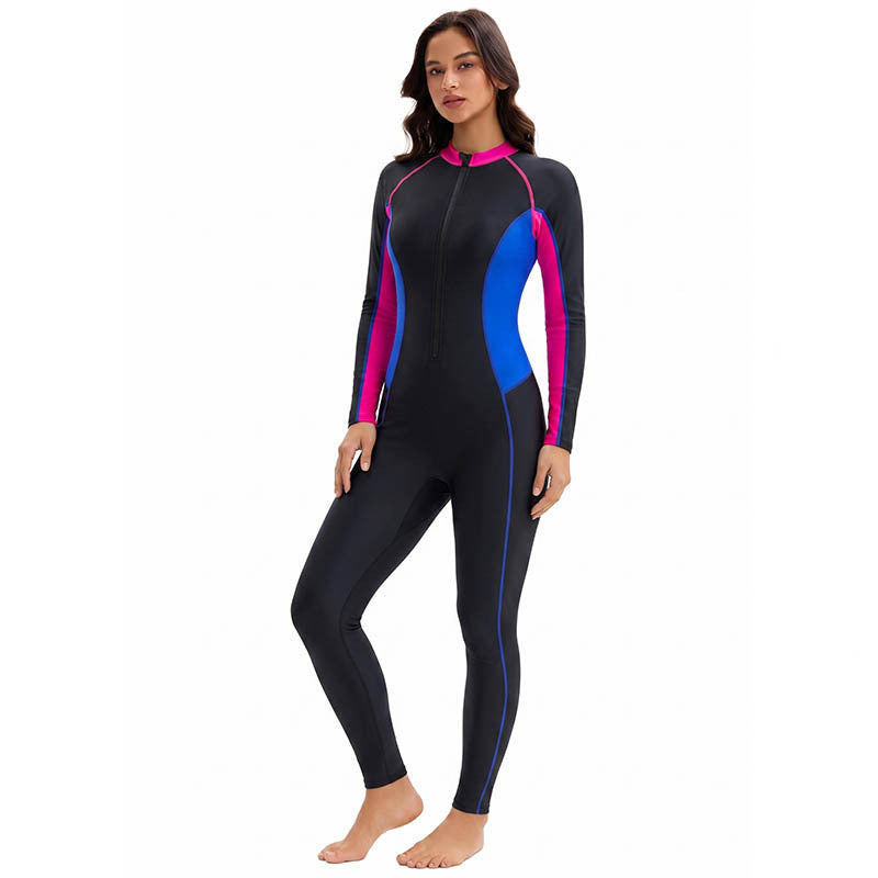 Conservative Swimwear Women One Piece Long Sleeves Trousers Sunscreen Diving Suit Color Matching Arrival Surfing