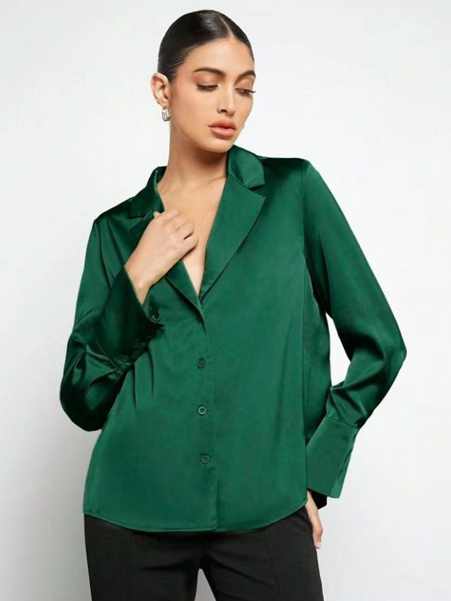 Satin Faux Silk Shirt Spring Summer Women Clothing Minimalist Long Sleeve Shirt Top