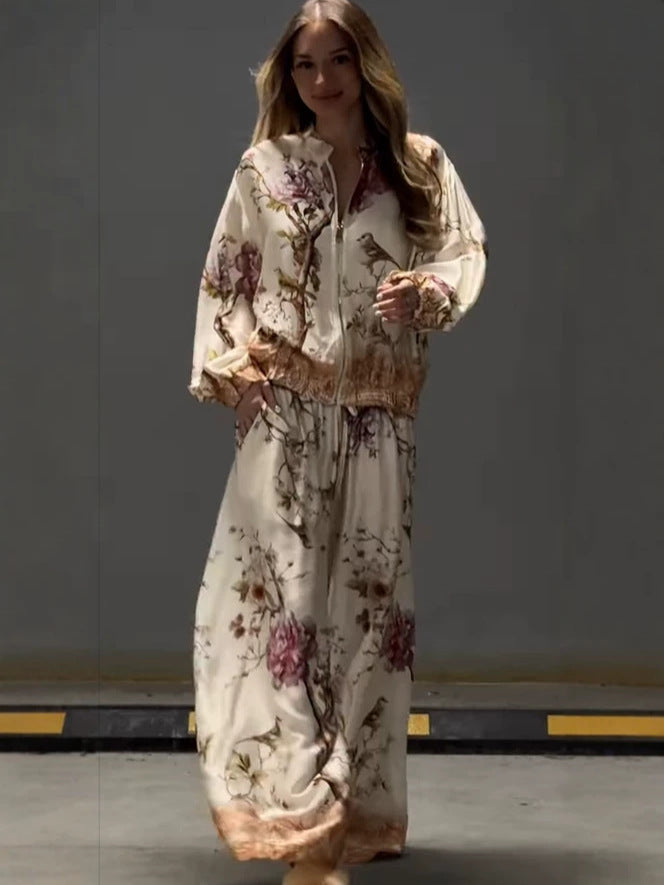 Summer Sexy Print Coat Two Piece Sets Pants