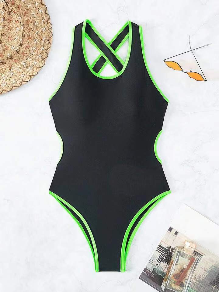 Sexy Conservative Backless Solid Color Sports Swimsuit Bikini
