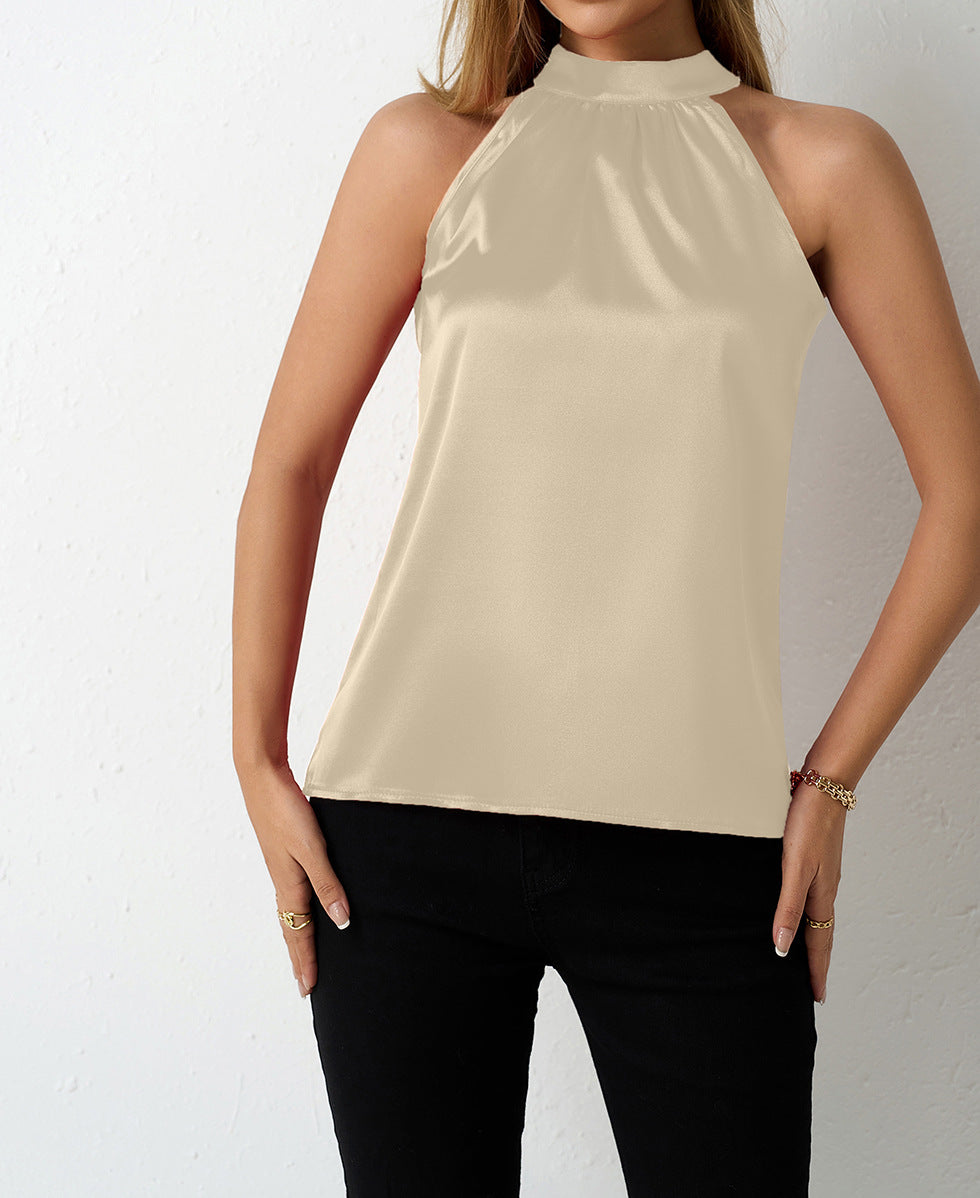 Women' Summer Satin Vest Women off Shoulder Halter Satin Top