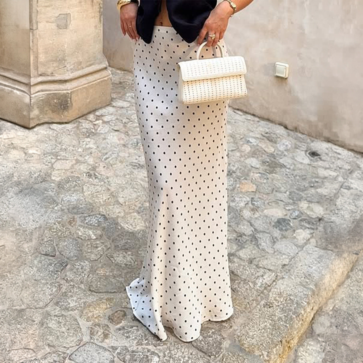 Women Clothing Summer Elegant Satin Polka Dot Fishtail Skirt