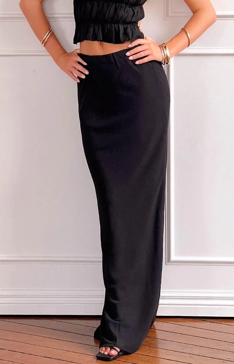 Women Clothing Summer Double Layer Simplicity Solid Color Mesh Draping Sheath Skirt Women