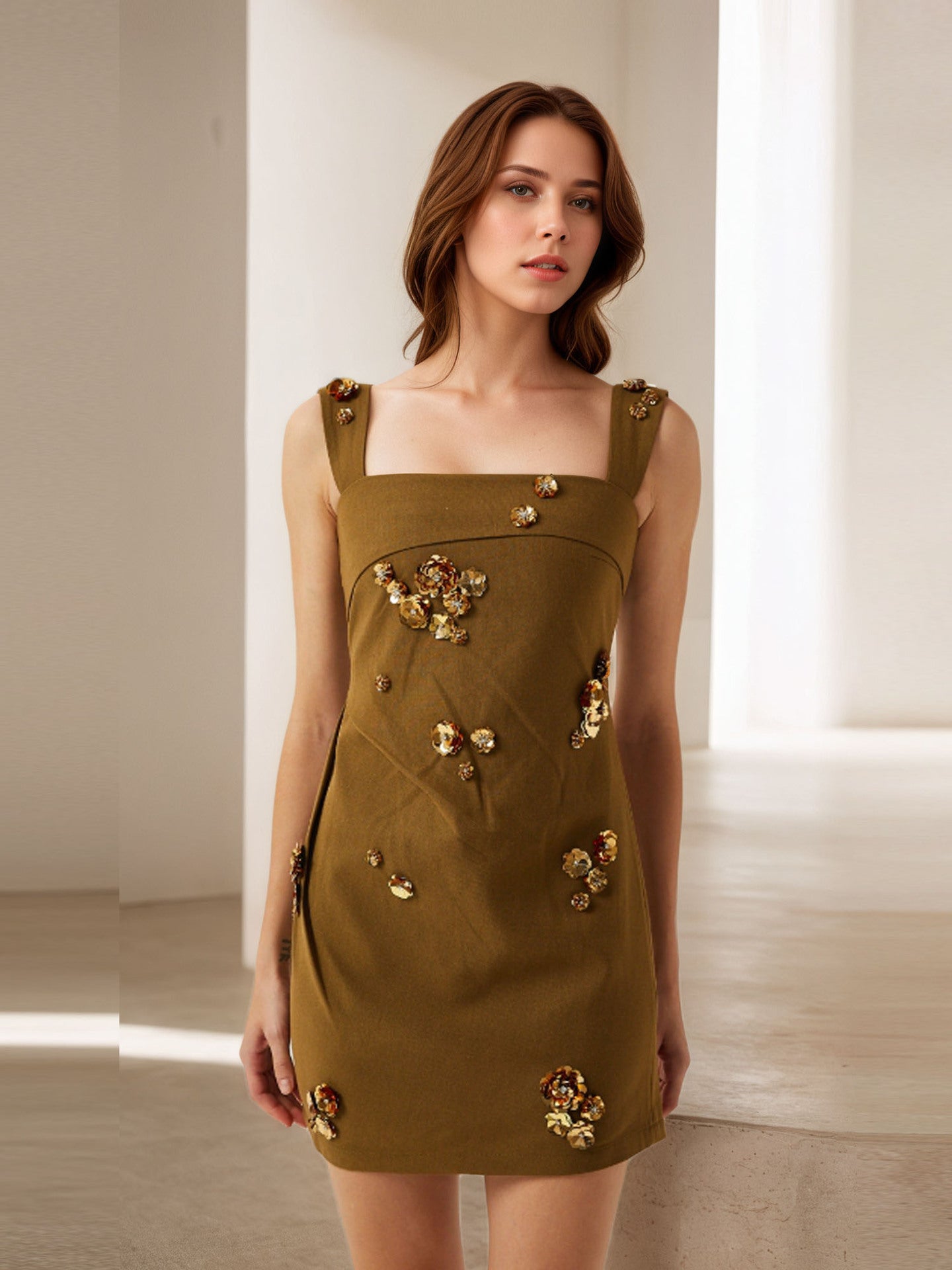 Sweet Dress Casual Office Women Elegance Sleeveless Cinched Short Dress Summer