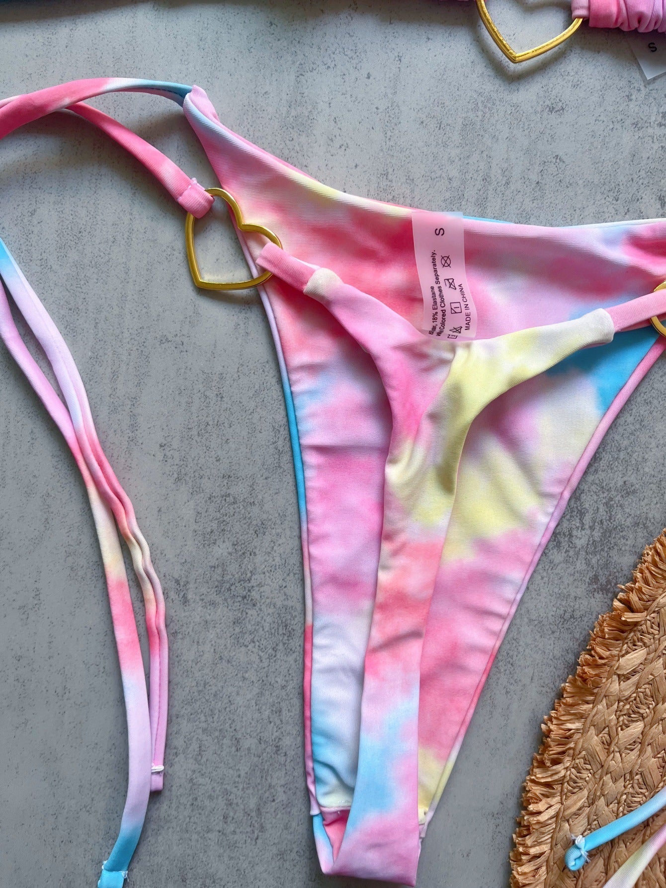 Floral Print Love Accessories Bikini Set Low Waist Lace up Biquini