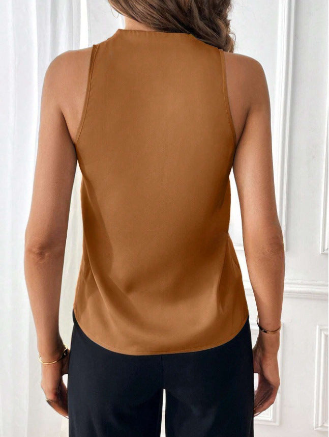 Women Sleeveless Satin Satin Satin V neck Loose Solid Color Vest Large Quantity