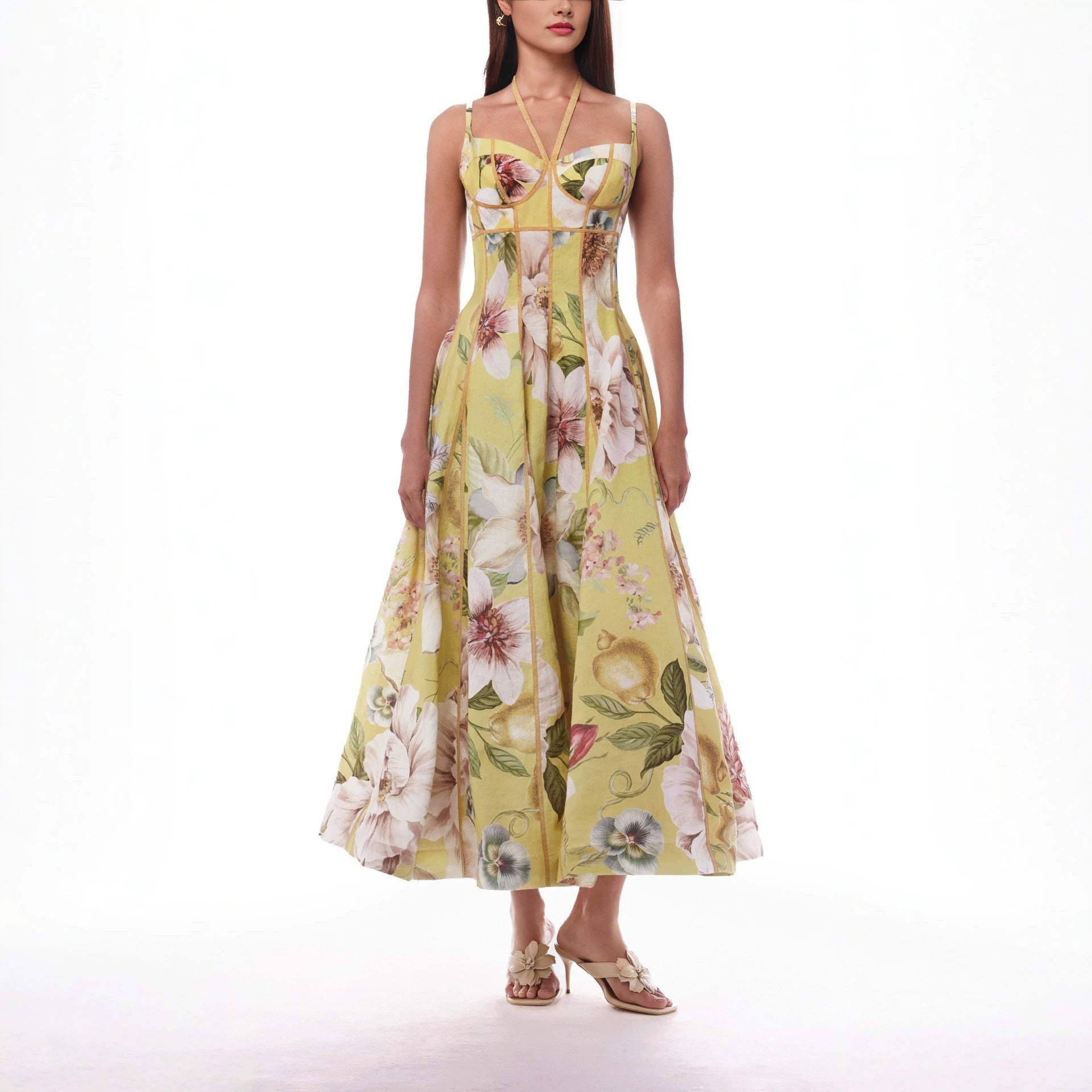 Spring Summer Suspender Printed Large Swing Dress Holiday Casual Women Dress