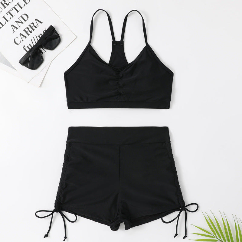 Split Swimsuit Women Solid Color Bikini Sexy Swimsuit Small Chest Push up High Waist Conservative Swimsuit