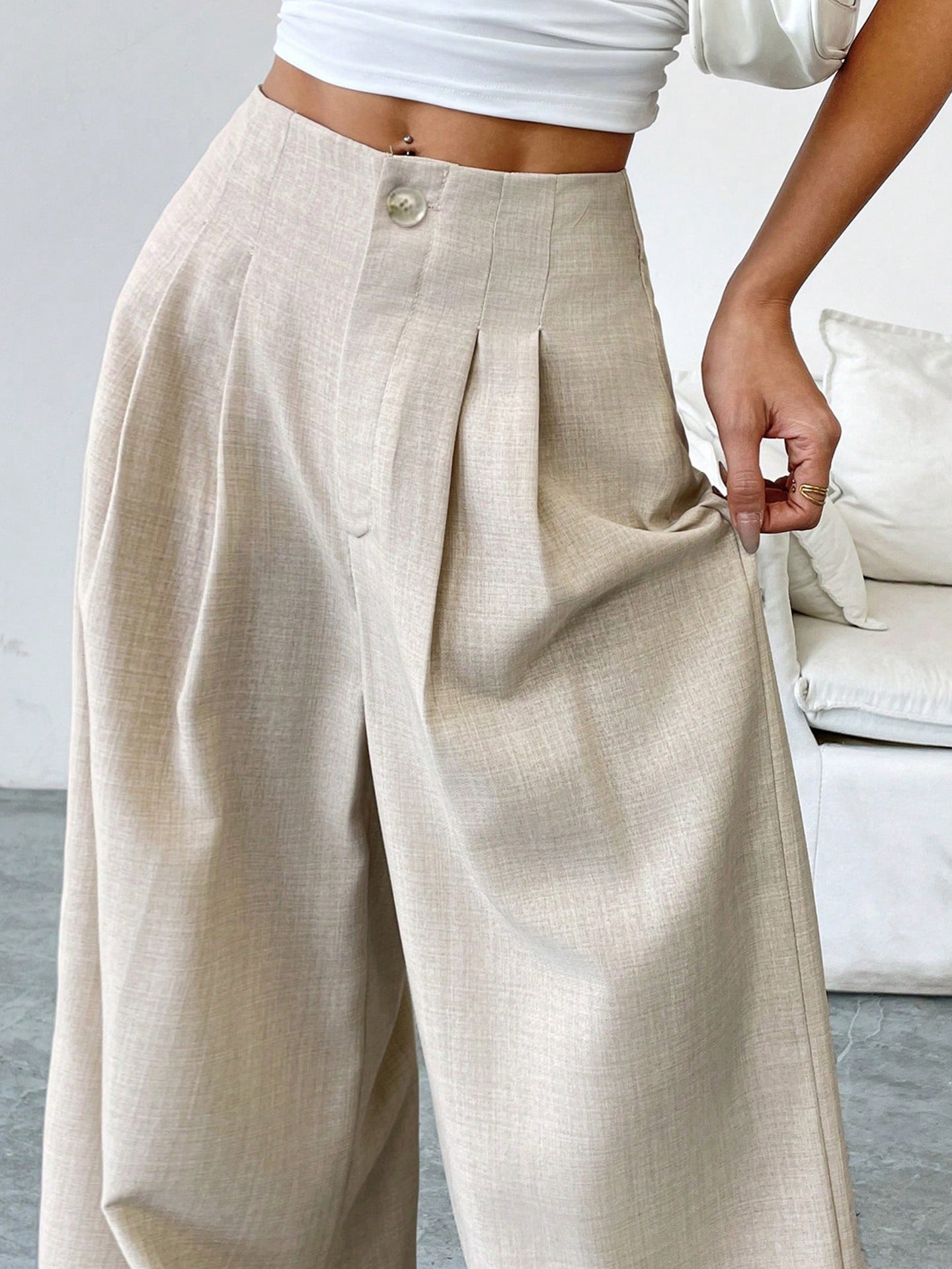 Apricot Elegant Autumn Winter Straight Drooping Women Work Pant Loose Design Slimming Light Luxury Casual Pants