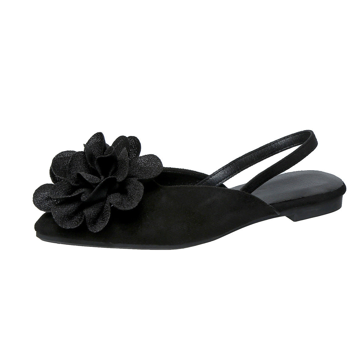 Floral Flat Toe Box Slingback Sandals Women Pointed Toe Slip on Suede Flat Pumps