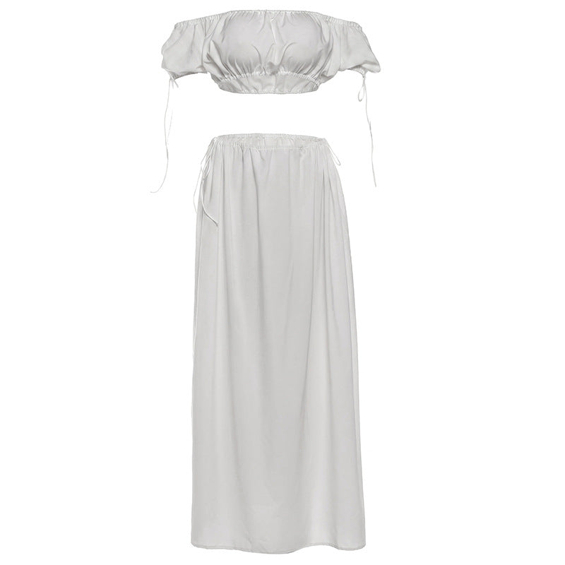 Summer Women Clothing One Sleeve off Neck Sexy Tube Top Vest Slim Low Waist Half Length