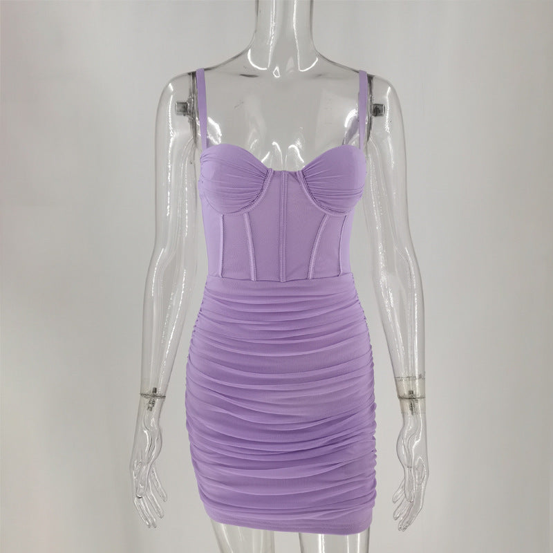 Mesh Summer Backless Design Sling Boning Corset Dress Women Clothing