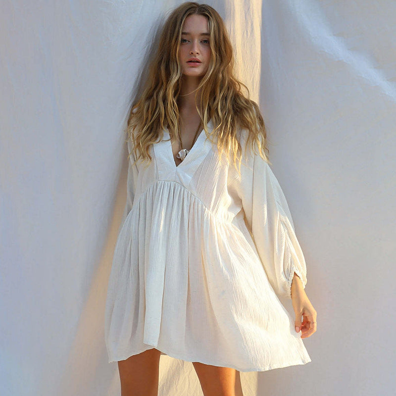Long Sleeve Sun Protection Overshirt Bikini Jacket Beach Cover up Vacation Open Back Swimsuit Outerwear