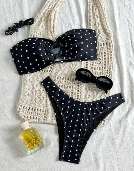 Bandeau Print Split Swimsuit Women Summer Beach Bikini Set