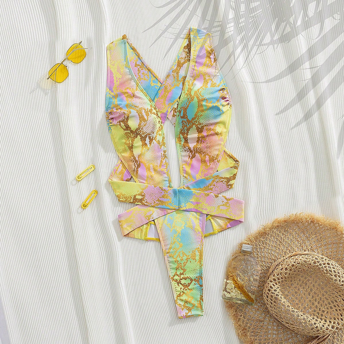 One Piece Swimsuit Lady Sexy Hollow Out Cutout Snakeskin Pattern One Piece Swimsuit