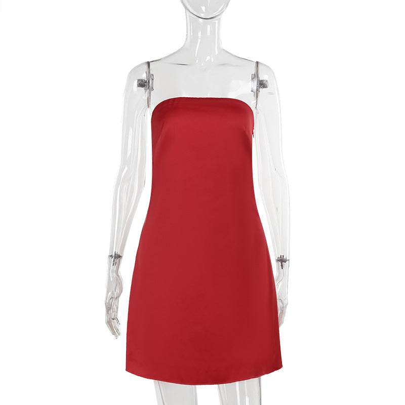 Autumn Dress Socialite Elegant Sexy Tube Top Satin Backless Mini Dress