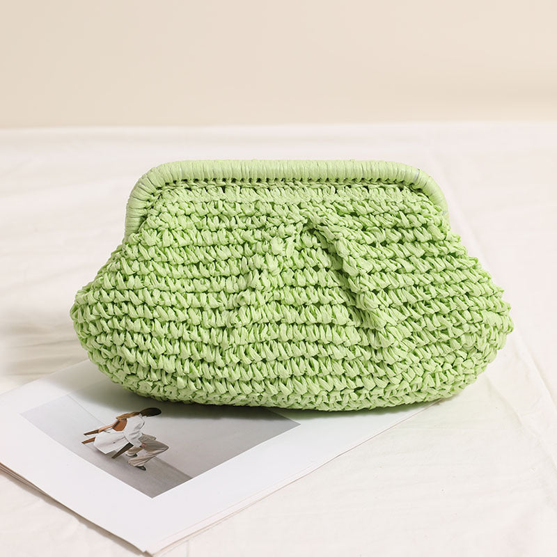 Crossbody Straw Bag Pleated Solid Color Straw Bag Woven Bag Vacation Beach Bag Women Bag