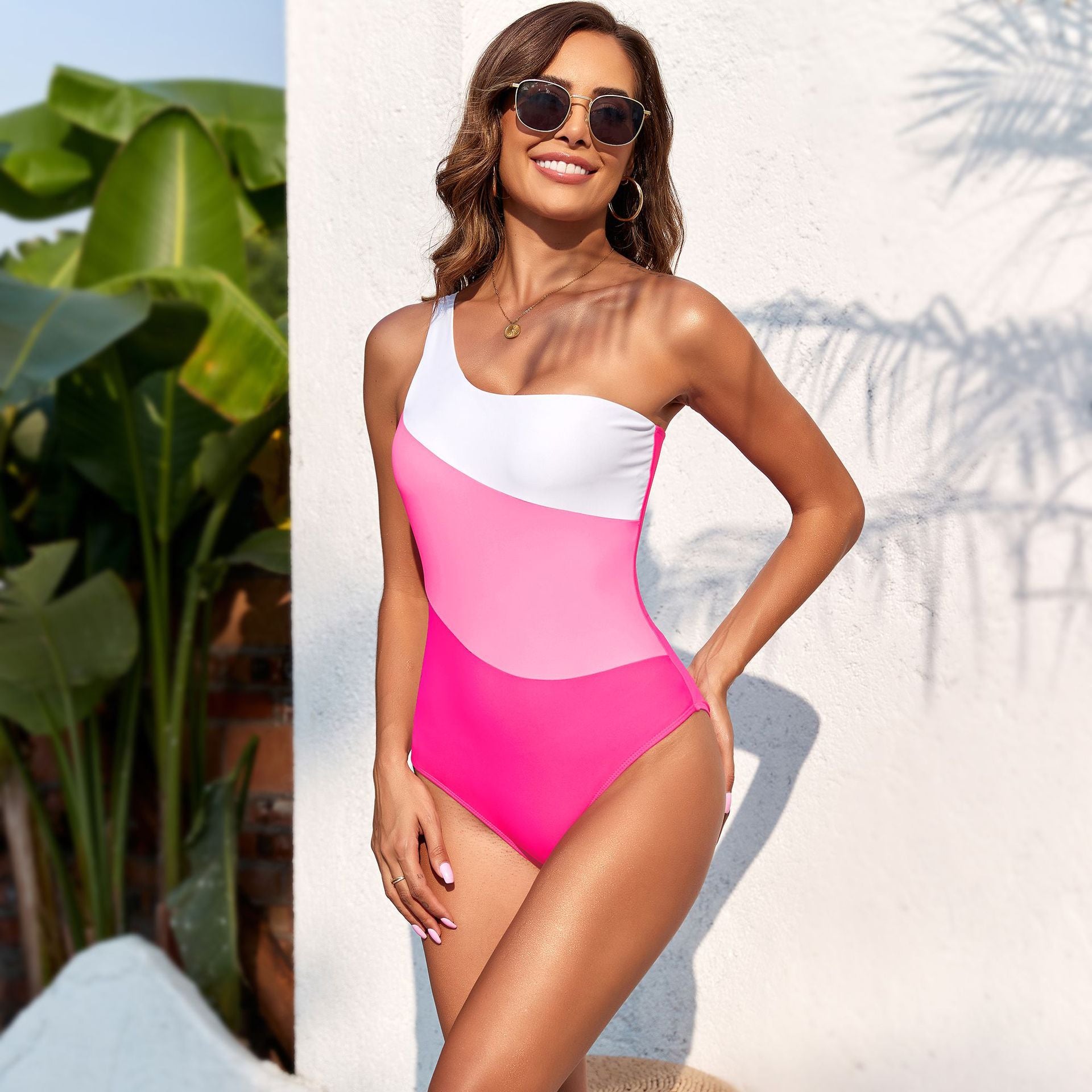 Swimsuit Solid Color Stitching One Piece Swimsuit Women Swimwear