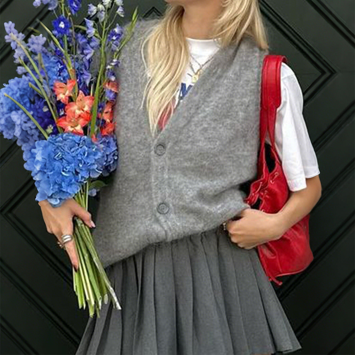Casual Simple Buttons Vest Woolen Women Clothing Autumn Winter