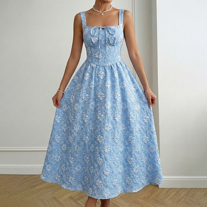 Length Cami Dress Summer Elegance Backless Jacquard Sleeveless Dress Women Clothing