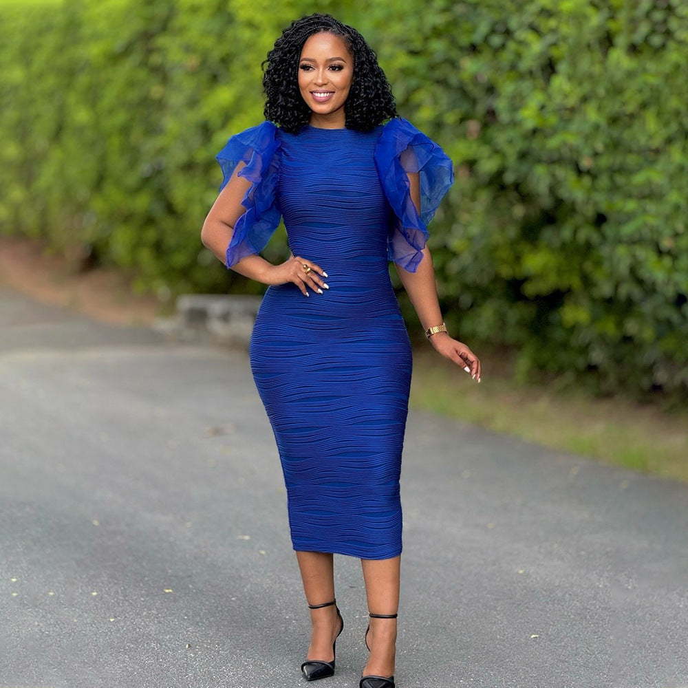 Women Clothing Stitching Ruffle Sleeve Summer Africa Dress