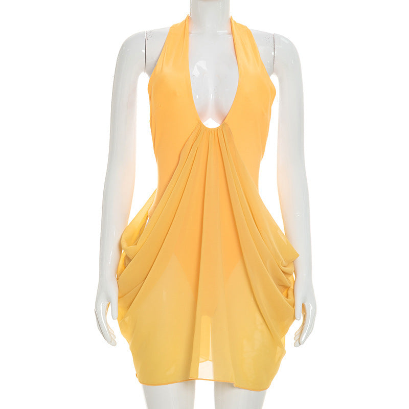 Women Clothing Spring Summer Sexy Halter Stitching Dress for Women
