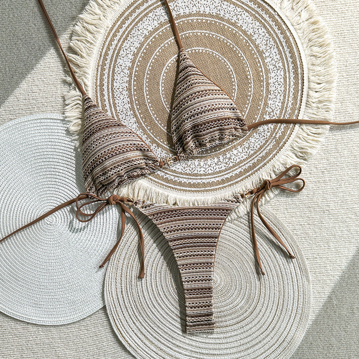 Striped Contrast Color Beach Vacation Split Swimsuit Sexy Bikini