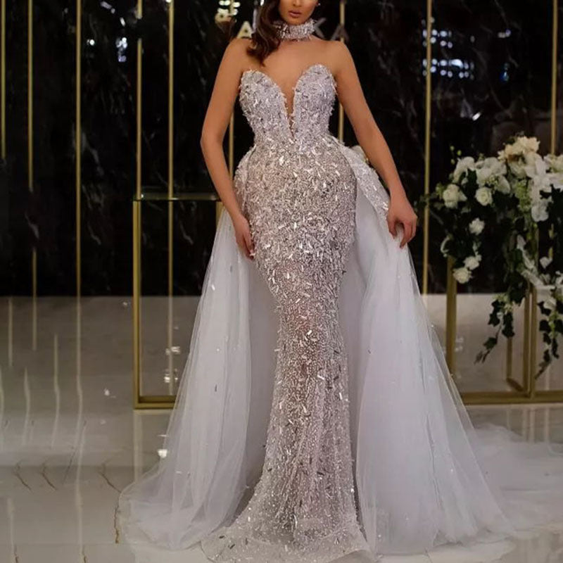 Summer Women Clothing Dress Sequined Fishtail Sleeveless Long Mesh Dress