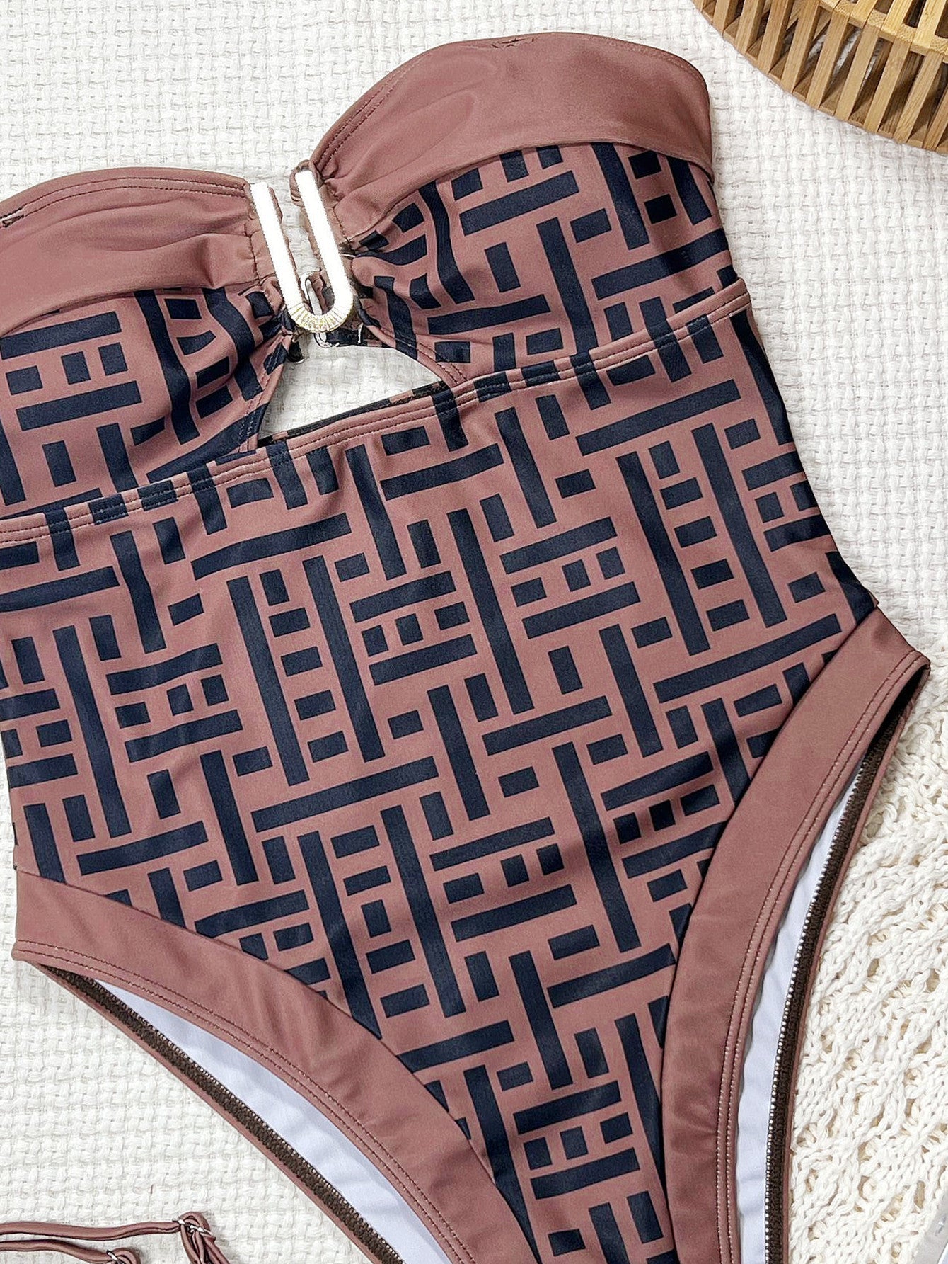 Swimsuit Women Sexy Print V neck Backless Strap Sexy Siamese Bikini Swimsuit